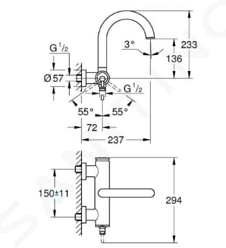 Bản vẽ Củ Sen Tắm Nóng Lạnh Đức Grohe 32652GL3