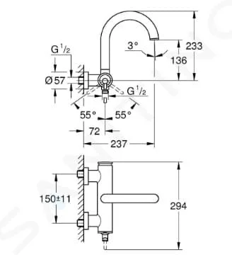 Bản vẽ Củ Sen Tắm Nóng Lạnh Đức Grohe 32652GL3