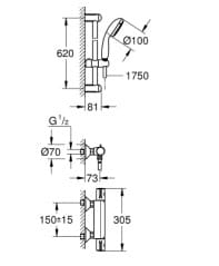 Bản vẽ Sen Cây Đứng Nhập Khẩu Đức Grohe 34565001