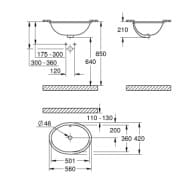 Bản vẽ Chậu Rửa Lavabo Âm Bàn Đức Grohe 39423000