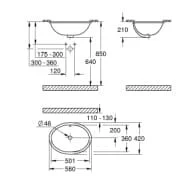 Bản vẽ Chậu Rửa Lavabo Âm Bàn Đức Grohe 39423000