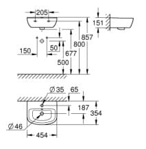 Bản vẽ Chậu Rửa Lavabo Treo Tường Đức Grohe 39424000