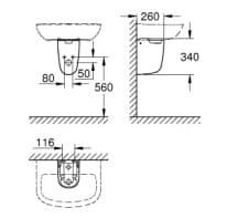 Bản vẽ Chân Lửng Chậu Rửa Lavabo Treo Tường Đức Grohe 39426000