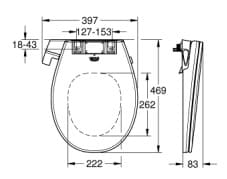 Bản vẽ Nắp bồn cầu rửa cơ Grohe 39557SH0