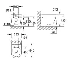 Bản vẽ Thân Bồn Cầu Đặt Sàn Đức Grohe 39929000