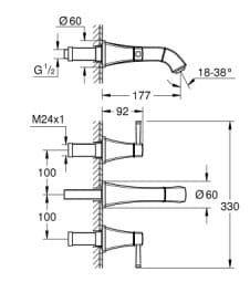 Bản vẽ Vòi Chậu Lavabo Nóng Lạnh Gắn Tường Đức Grohe 20622IG0