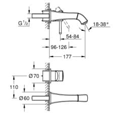 Bản vẽ Vòi Chậu Lavabo Nóng Lạnh Gắn Tường Đức Grohe 29416IG0