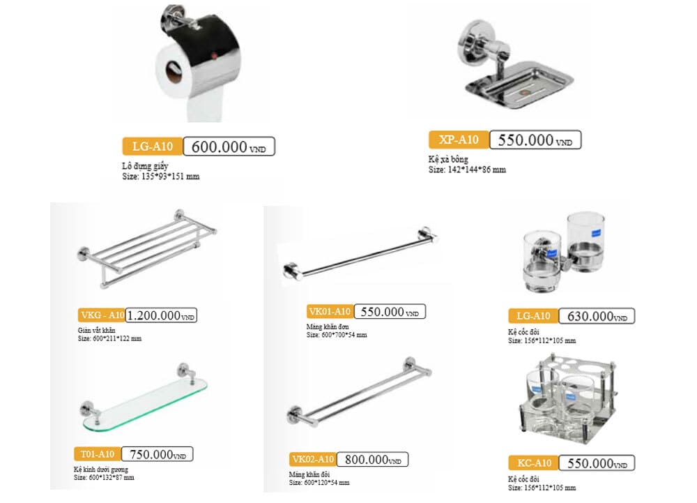 Bộ Phụ Kiện inox 304 8 món ARCHI A11