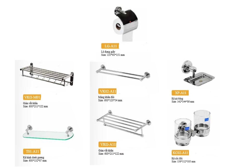 Bộ Phụ Kiện inox 304 7 món ARCHI A11