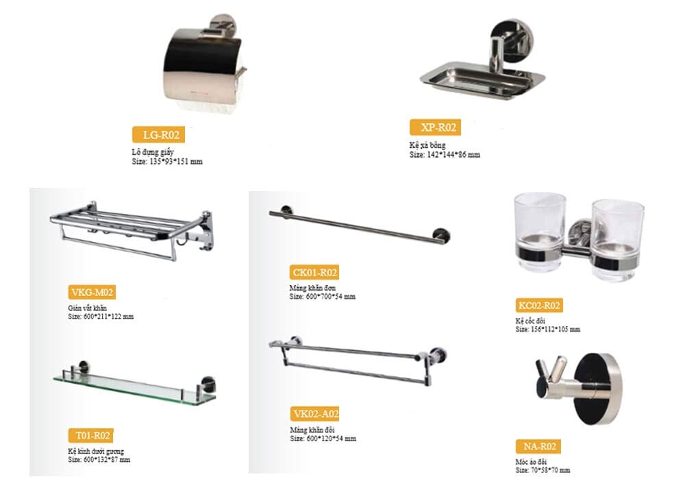 Bộ Phụ Kiện inox 304 8 món ARCHI R02