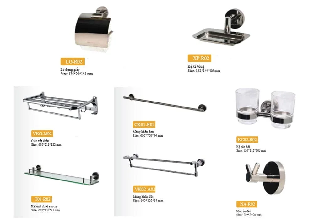 Bộ Phụ Kiện inox 304 8 món ARCHI R02