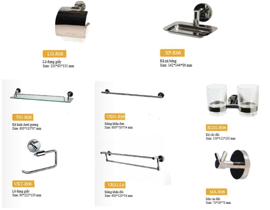 Bộ Phụ Kiện inox 304 8 món ARCHI R06