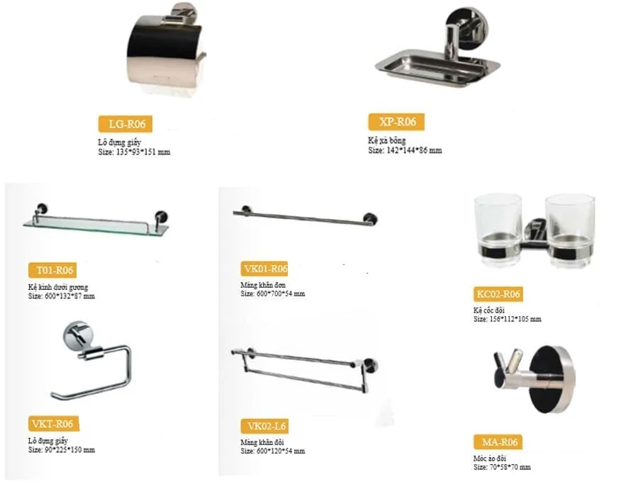Bộ Phụ Kiện inox 304 8 món ARCHI R06