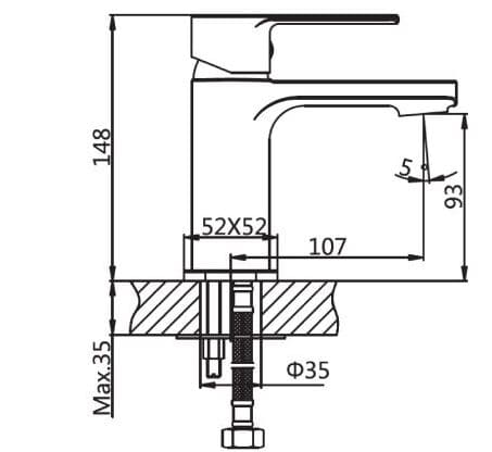 Bản vẽ Vòi Chậu Lavabo Nóng Lạnh 1 Lỗ Paulschmitt PA012F
