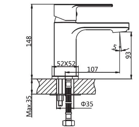 Bản vẽ Vòi Chậu Lavabo Nóng Lạnh 1 Lỗ Paulschmitt PA012F