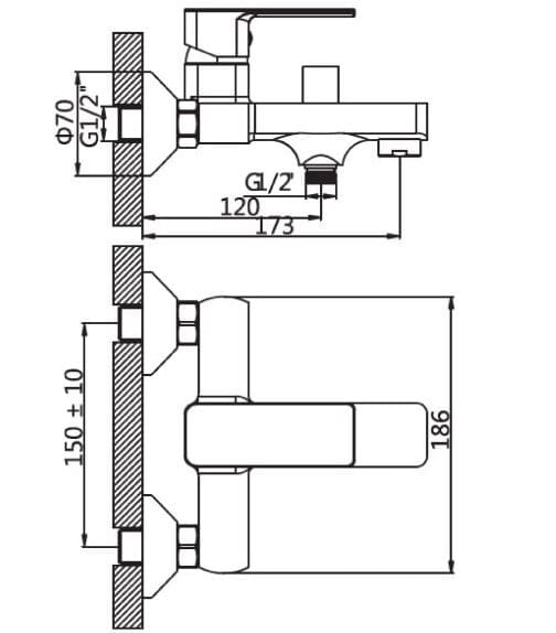 Bản vẽ Vòi Chậu Lavabo Nóng Lạnh 1 Lỗ Paulschmitt PA012FH