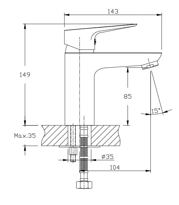 Bản vẽ Vòi Chậu Lavabo Nóng Lạnh 1 Lỗ Paulschmitt PA013F