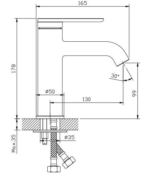Bản vẽ Vòi Chậu Lavabo Nóng Lạnh 1 Lỗ Paulschmitt PA015F