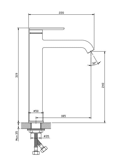 Bản vẽ Vòi Chậu Lavabo Nóng Lạnh 1 Lỗ Paulschmitt PA015FH
