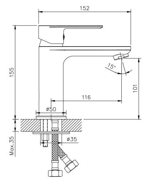 Bản vẽ Vòi Chậu Lavabo Nóng Lạnh 1 Lỗ Paulschmitt PA016F