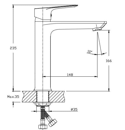 Bản vẽ Vòi Chậu Lavabo Nóng Lạnh 1 Lỗ Paulschmitt PA017FM