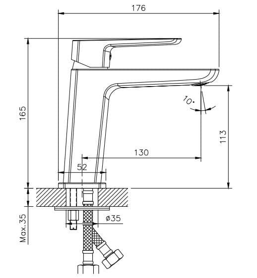 Bản vẽ Vòi Chậu Lavabo Nóng Lạnh 1 Lỗ Paulschmitt PA018F