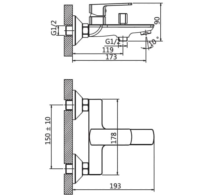 Bản vẽ Vòi Chậu Lavabo Nóng Lạnh 1 Lỗ Paulschmitt PA004F