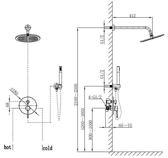 Bản vẽ Sen Tắm Âm Tường Paulschmitt PA601W