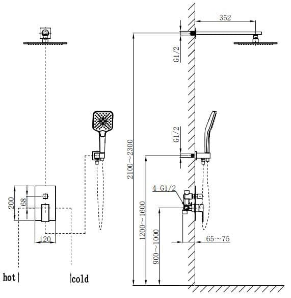 Bản vẽ Sen Tắm Âm Tường Paulschmitt PA602W