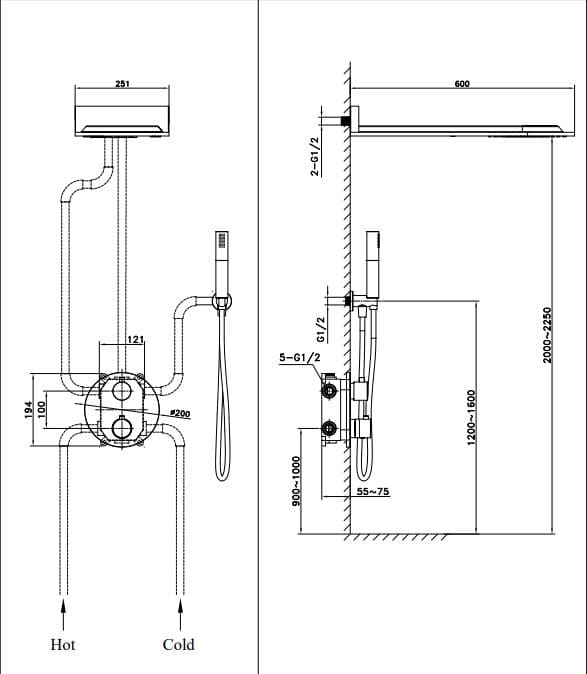 Bản vẽ Sen Tắm Âm Tường Paulschmitt PA603W