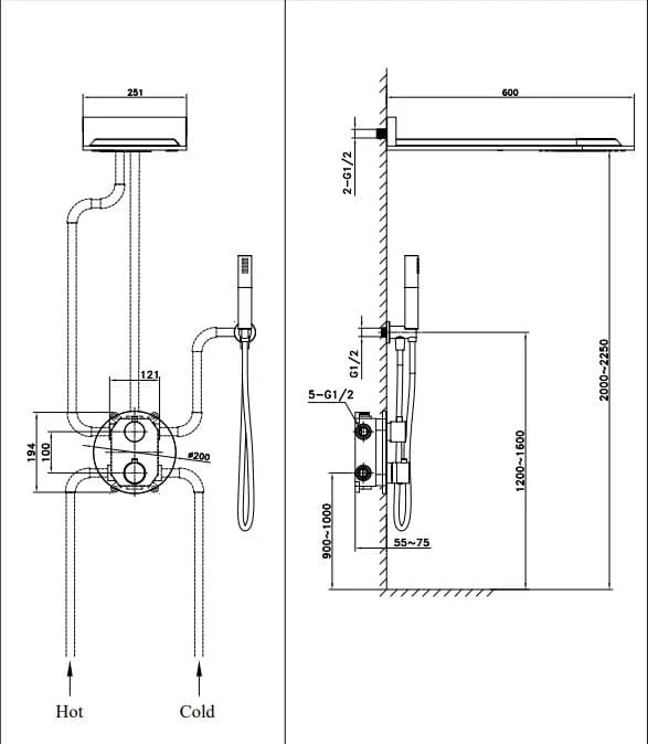 Bản vẽ Sen Tắm Âm Tường Paulschmitt PA603W