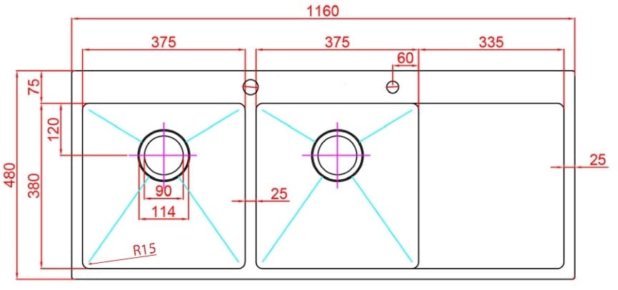 Bản vẽ Chậu Rửa Bát 2 Hố Có Bàn Paulschmitt PA11648-T