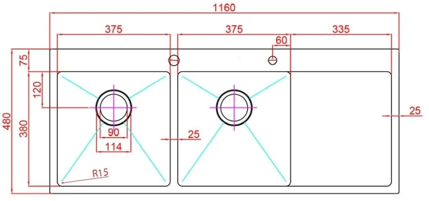 Bản vẽ Chậu Rửa Bát 2 Hố Có Bàn Paulschmitt PA11648-T