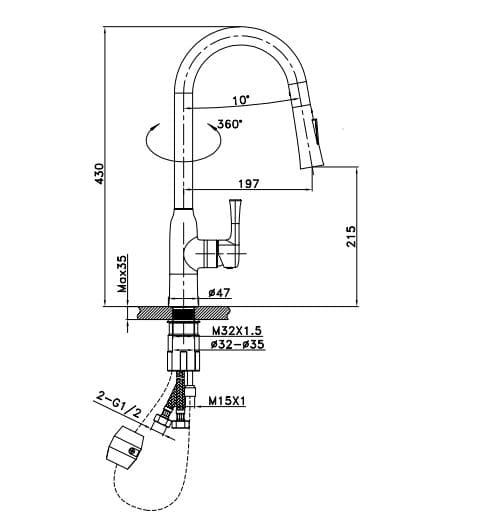 Bản vẽ Vòi Bếp Cứng Nóng Lạnh Paulschmitt PA302K