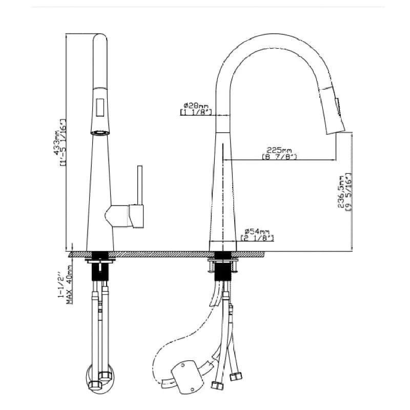 Bản vẽ Vòi Bếp Dây Rút Nóng Lạnh Paulschmitt PA305K
