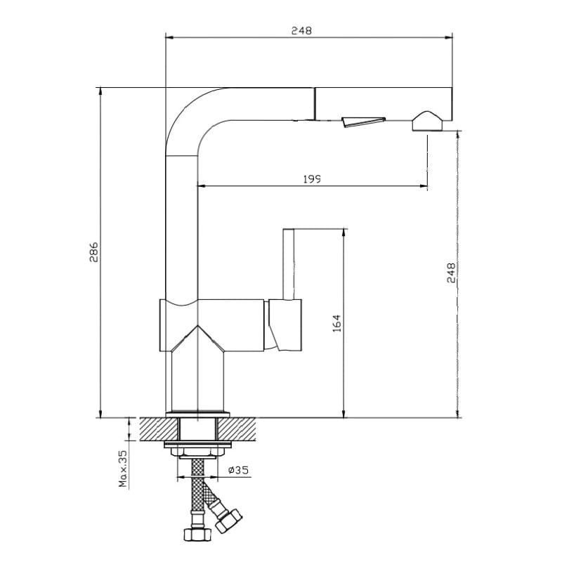 Bản vẽ Vòi Bếp Dây Rút Nóng Lạnh Paulschmitt PA308K
