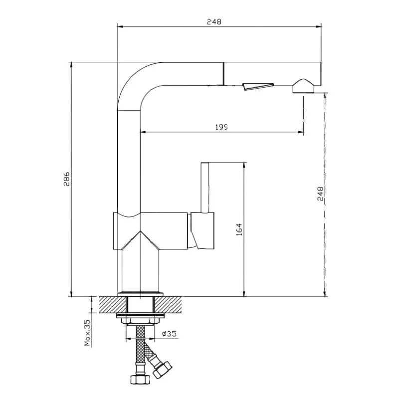 Bản vẽ Vòi Bếp Dây Rút Nóng Lạnh Paulschmitt PA308K
