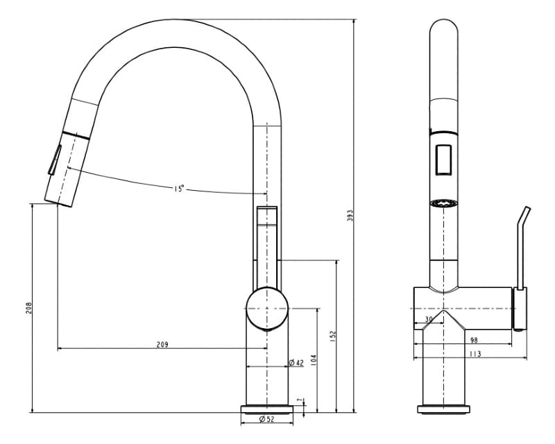 Bản vẽ Vòi Bếp Dây Rút Nóng Lạnh Paulschmitt PA312K