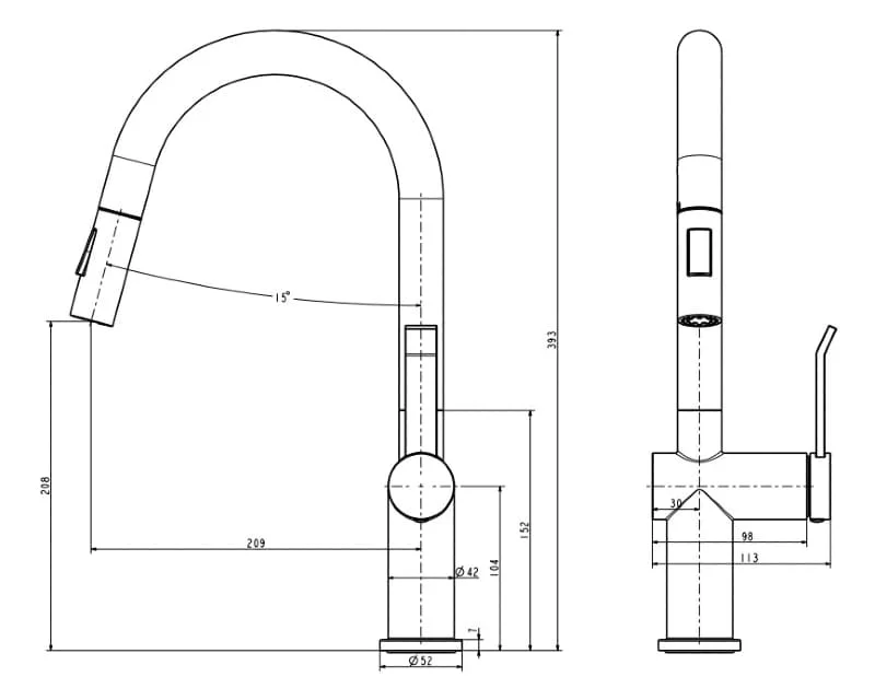 Bản vẽ Vòi Bếp Dây Rút Nóng Lạnh Paulschmitt PA312K