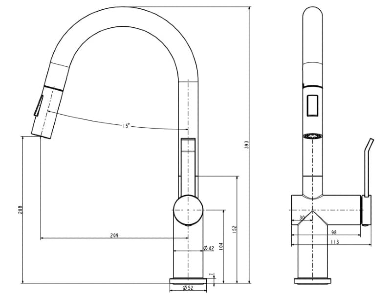 Bản vẽ Vòi Bếp Dây Rút Nóng Lạnh Paulschmitt PA312KCB