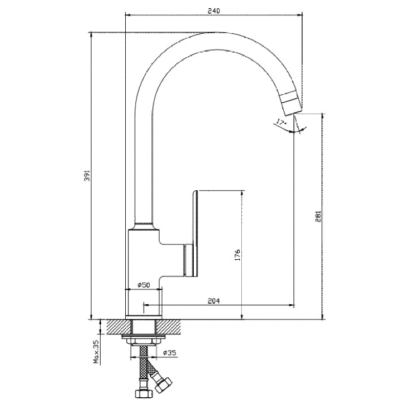 Bản vẽ Vòi Bếp Nóng Lạnh Paulschmitt PA315K