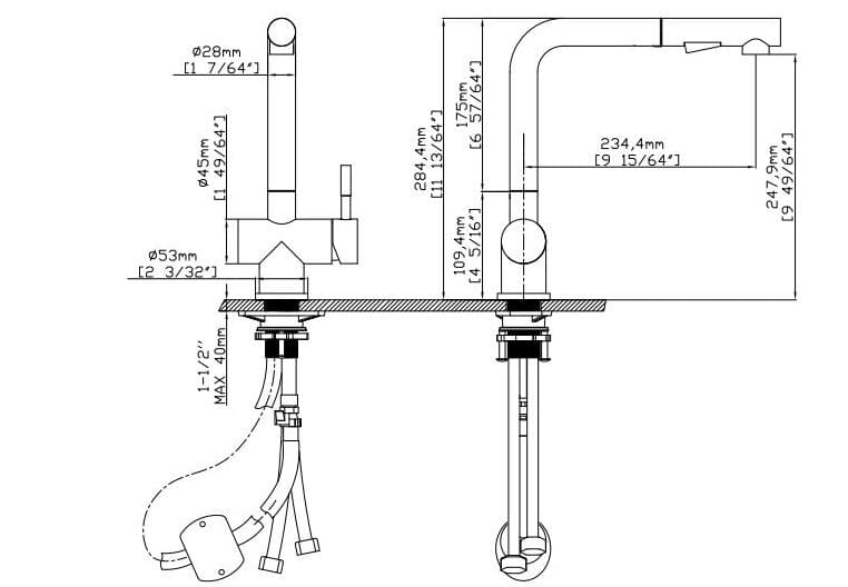 Bản vẽ Vòi Bếp Nóng Lạnh Paulschmitt PA317K