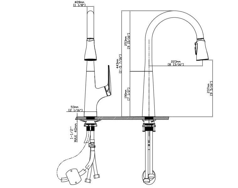 Bản vẽ Vòi Bếp Dây Rút Nóng Lạnh Paulschmitt PA318K