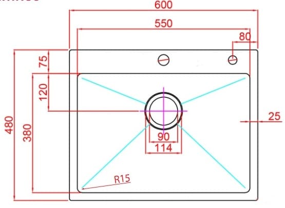 Bản vẽ Chậu Rửa Bát 1 Hố Paulschmitt PA6048-T