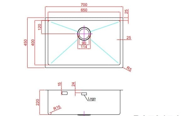 Bản vẽ Chậu Rửa Bát 1 Hố Paulschmitt PA7045-U