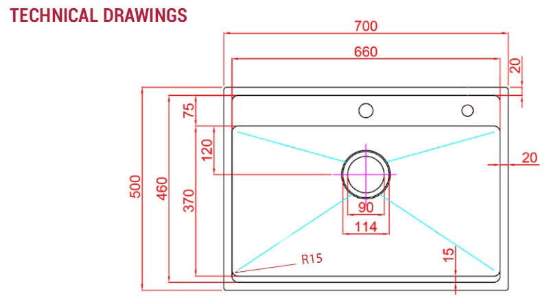 Bản vẽ Chậu Rửa Bát 1 Hố Paulschmitt PA7050-TDA