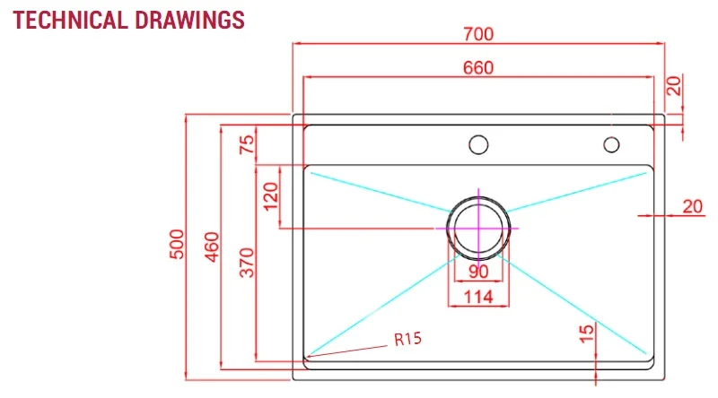 Bản vẽ Chậu Rửa Bát 1 Hố Paulschmitt PA7050-TDA