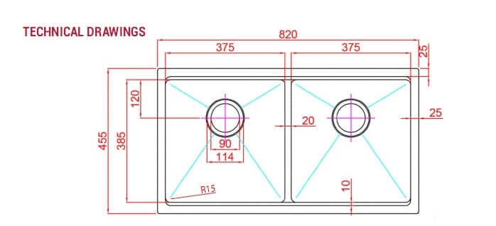 Bản vẽ Chậu Rửa Bát 2 Hố Paulschmitt PA82455-UD