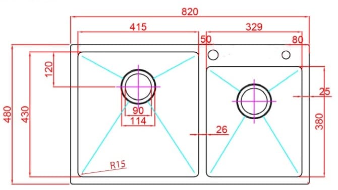Bản vẽ Chậu Rửa Bát 2 Hố Paulschmitt PA8248-TLD