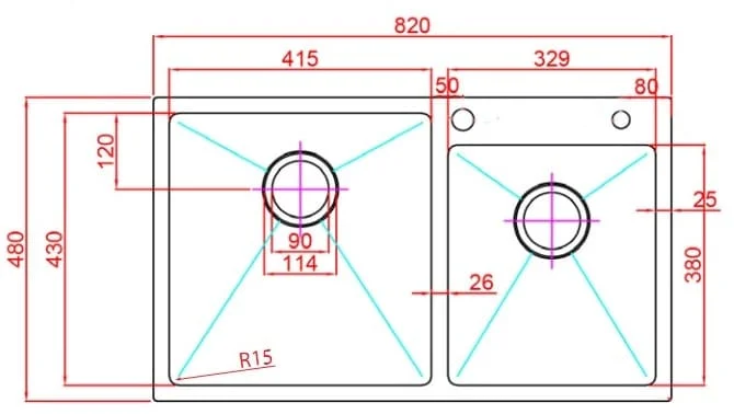 Bản vẽ Chậu Rửa Bát 2 Hố Paulschmitt PA8248-TLD